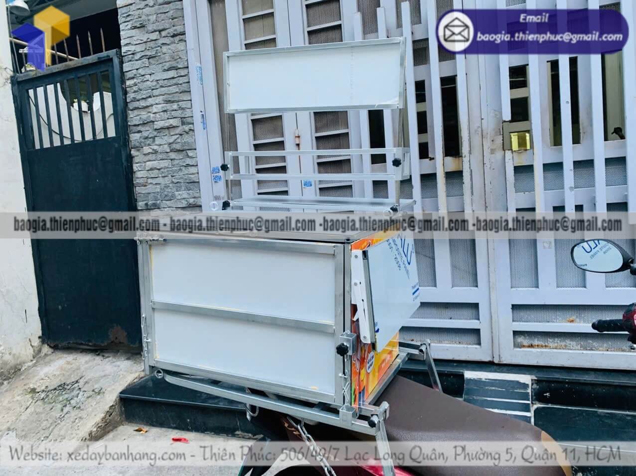 Báo giá thùng bán trà chanh dạo xếp gọn lắp xe máy bán trà tắc trà đào nước giải khát