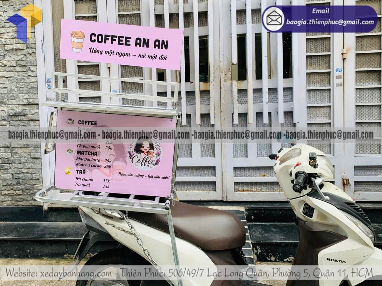 Đặt mẫu thùng xếp pha chế cafe dạo lắp sau xe máy