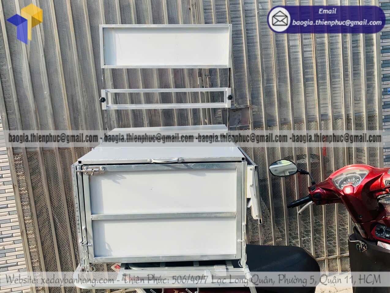 Báo giá thùng bán bánh xếp gọn gắn trên xe máy giao hàng toàn quốc siêu tốc