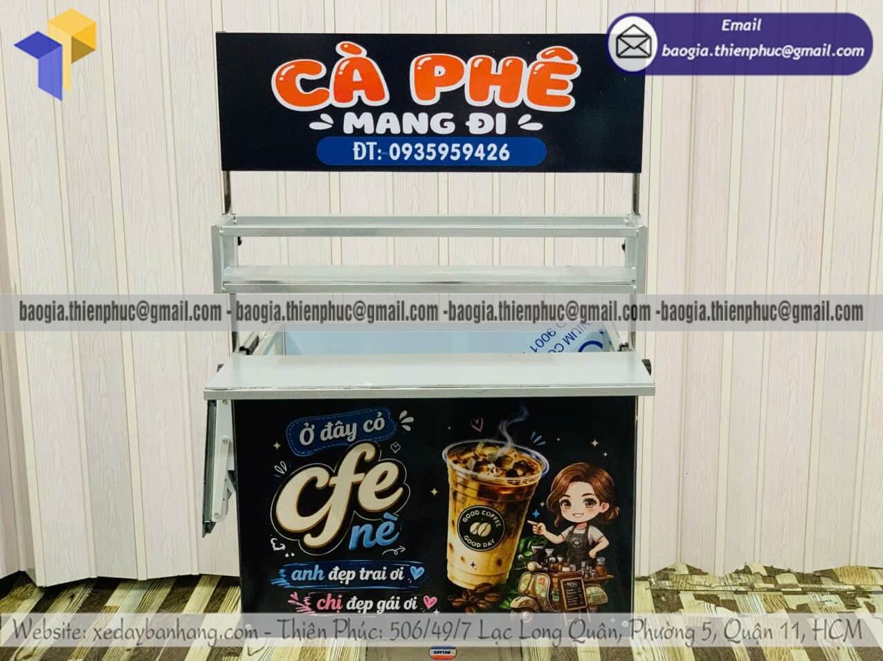 Đặt làm thùng xếp bán cafe gắn xe máy hàng rong Đặt làm thùng xếp bán cafe gắn xe máy hàng rong