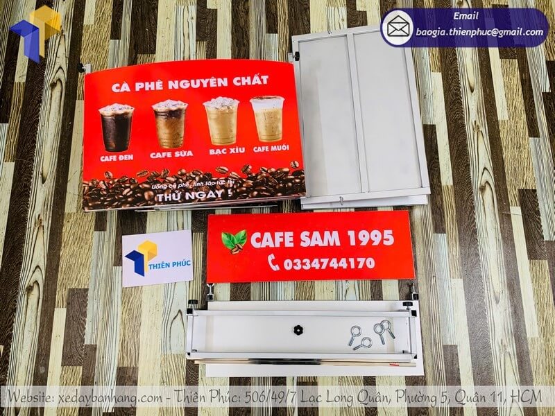 Mua thùng cafe gắn sau xe kèm dù – lắp 1 phút, bán cả ngày