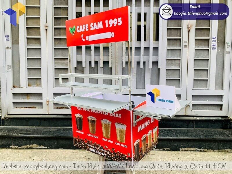 Mua thùng cafe gắn sau xe kèm dù in logo cafe mang đi