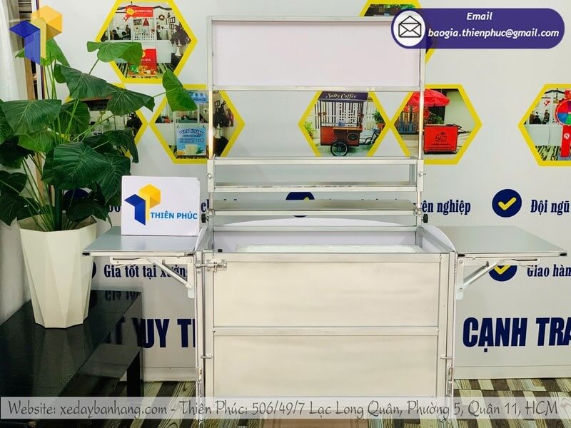 Mẫu thùng cafe gắn xe máy kèm dù che tiện lợi