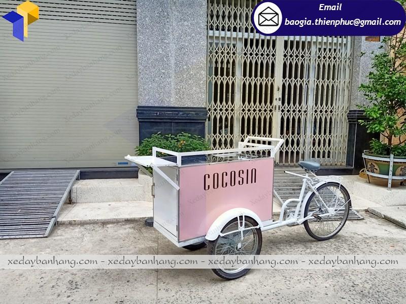 Xe đạp bán cafe tone hồng xinh xắn thiết kế độc đáo