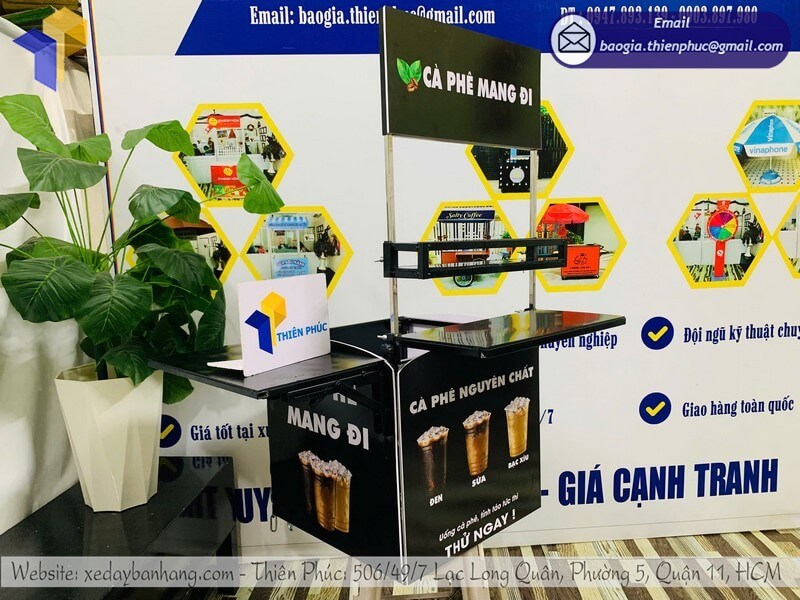 Thùng bán cafe đặt sau xe máy có ngăn pha chế tiện dụng