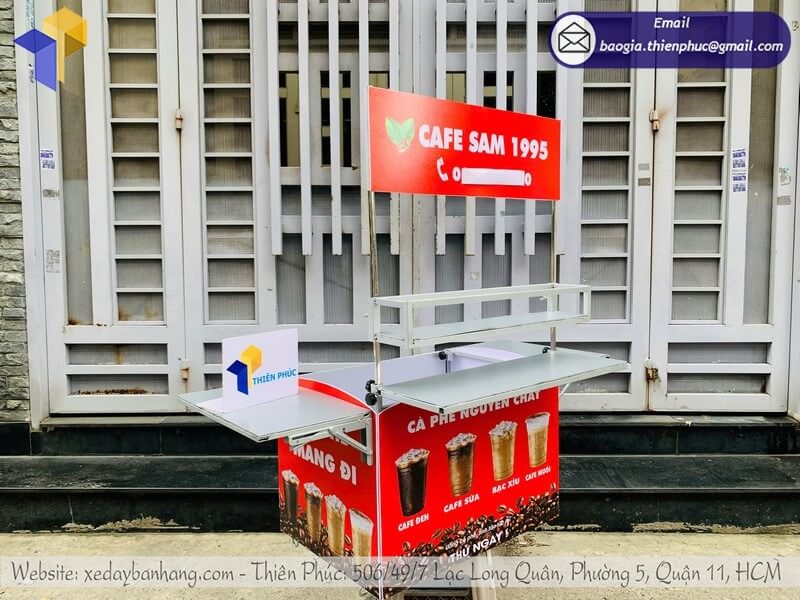 Mẫu thùng cafe lưu động gắn sau xe có dù đẹp