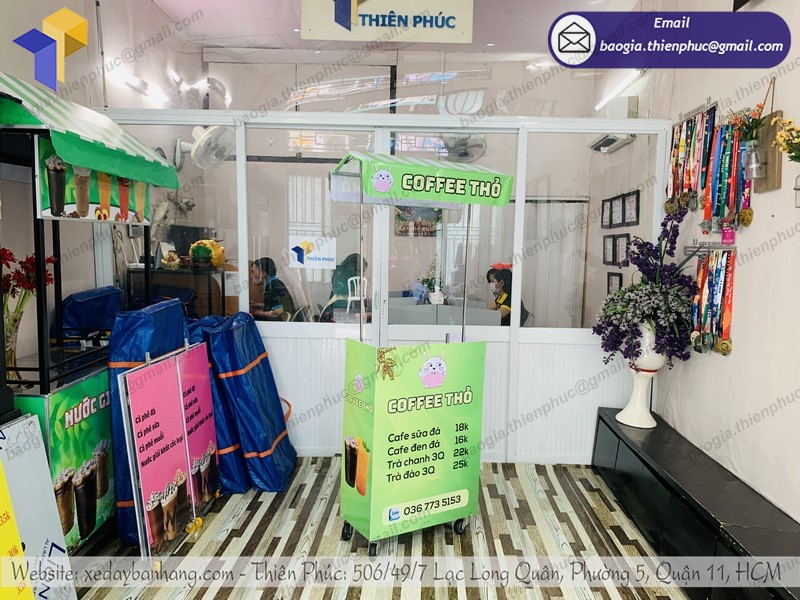 Xe gấp gọn bán cà phê